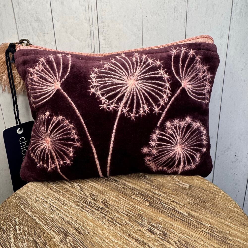 Royal Purple Velvet Pouch Dandelion Spring Bag Makeup Bag Medium: 8" x 6" NEW